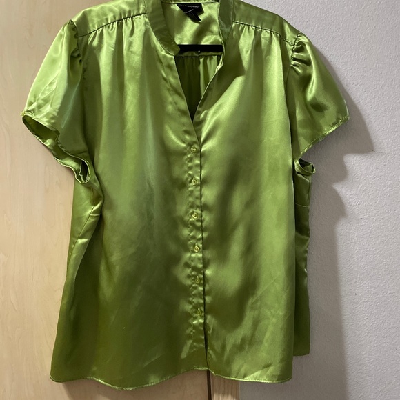 Lane Bryant Tops - Women 23/24W Vintage Silky Moss Green Button Down Blouse- 28 inches from pit to